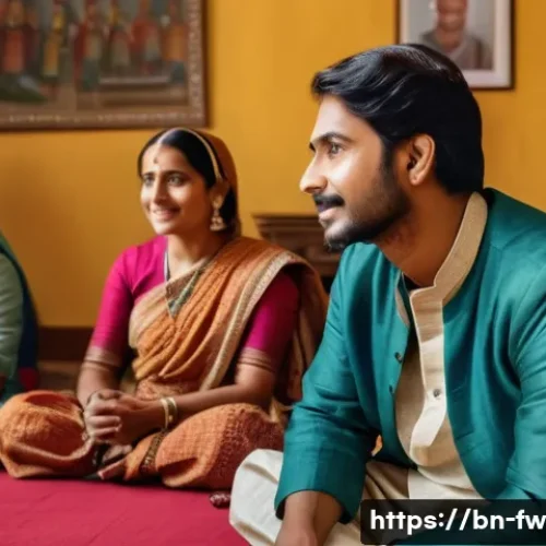 Home 33 문화 충격을 완화하는 소통 기술 - A thoughtful scene showing a Bengali person engaging in active listening during a cross-cultural con...