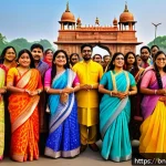 Home 19 문화 충격을 이해하기 위한 다양한 시각 - A vibrant cultural festival scene showcasing diverse Bengali people dressed in traditional colorful ...