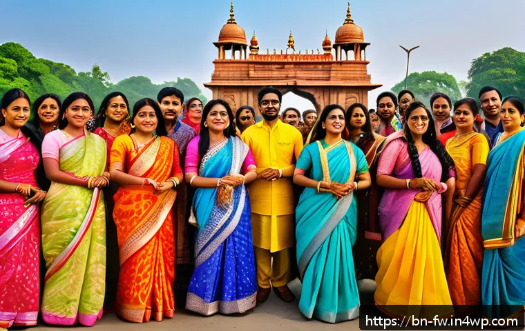 문화 충격을 이해하기 위한 다양한 시각 - A vibrant cultural festival scene showcasing diverse Bengali people dressed in traditional colorful ...